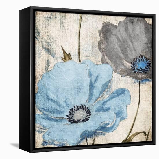 Soft Floral Blue Gray-Jace Grey-Framed Stretched Canvas