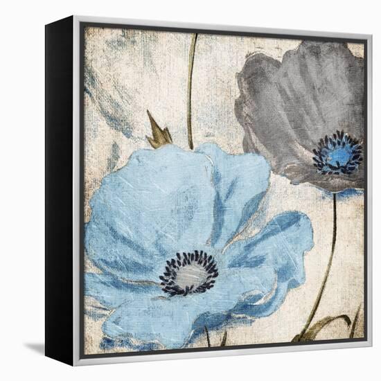 Soft Floral Blue Gray-Jace Grey-Framed Stretched Canvas