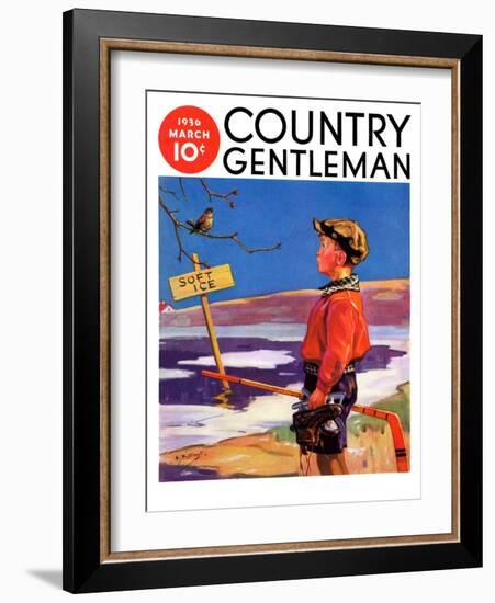 "Soft Ice," Country Gentleman Cover, March 1, 1936-Henry Hintermeister-Framed Giclee Print