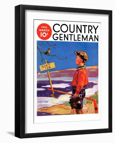 "Soft Ice," Country Gentleman Cover, March 1, 1936-Henry Hintermeister-Framed Giclee Print