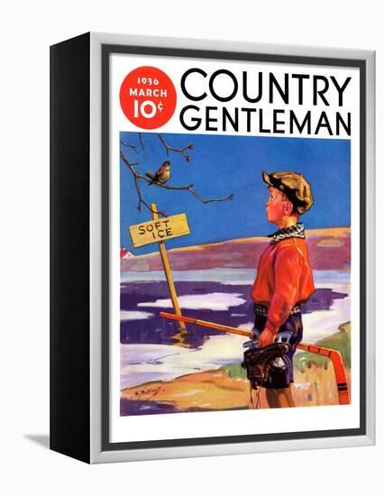 "Soft Ice," Country Gentleman Cover, March 1, 1936-Henry Hintermeister-Framed Premier Image Canvas