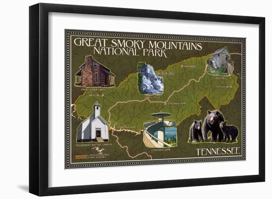 Soft Map - Great Smoky Mountains National Park, TN-Lantern Press-Framed Art Print