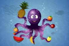 Funny Octopus with Vegan Fruits-sognolucido-Art Print