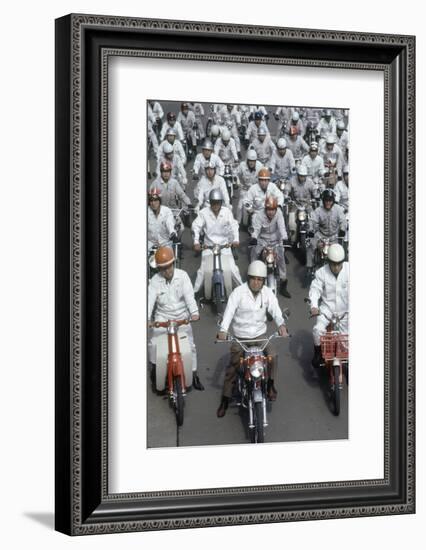 Soichiro Honda, Founder of Honda Corporation, Riding Motorcycles with Workers, Tokyo, Japan, 1967-Takeyoshi Tanuma-Framed Photographic Print