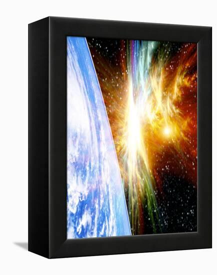 Solar Flare Threatening Earth-Victor Habbick-Framed Premier Image Canvas