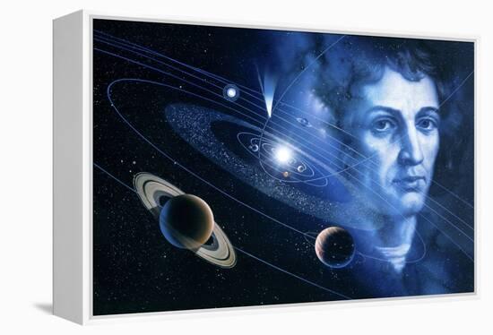 Solar System And Nicolaus Copernicus-Detlev Van Ravenswaay-Framed Premier Image Canvas