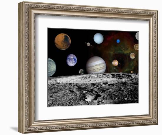 Solar System Montage of Voyager Images Photograph - Outer Space-Lantern Press-Framed Premium Giclee Print