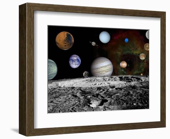 Solar System Montage of Voyager Images Photograph - Outer Space-Lantern Press-Framed Premium Giclee Print