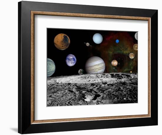 Solar System Montage of Voyager Images Photograph - Outer Space-Lantern Press-Framed Art Print