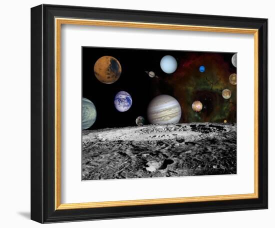 Solar System Montage of Voyager Images Photograph - Outer Space-Lantern Press-Framed Art Print