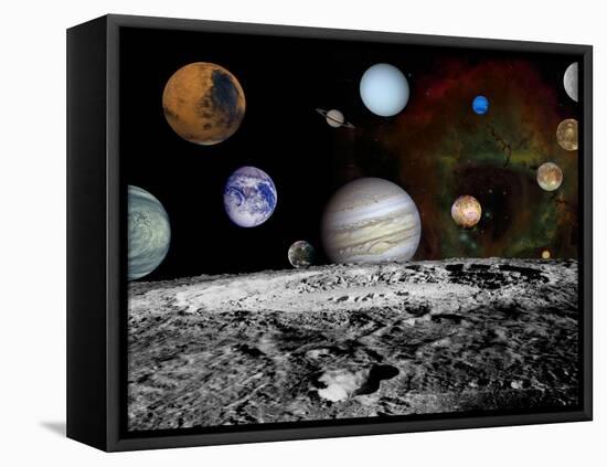 Solar System Montage of Voyager Images Photograph - Outer Space-Lantern Press-Framed Stretched Canvas