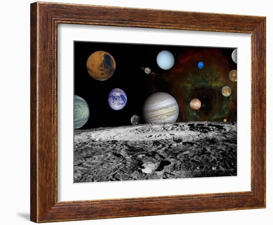 Solar System Montage of Voyager Images Photograph - Outer Space-Lantern Press-Framed Art Print