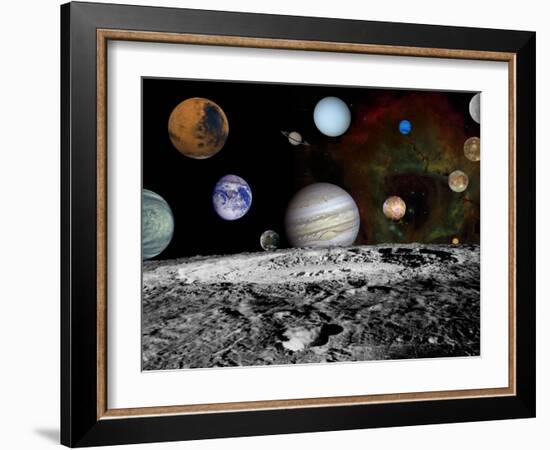 Solar System Montage of Voyager Images Photograph - Outer Space-Lantern Press-Framed Art Print