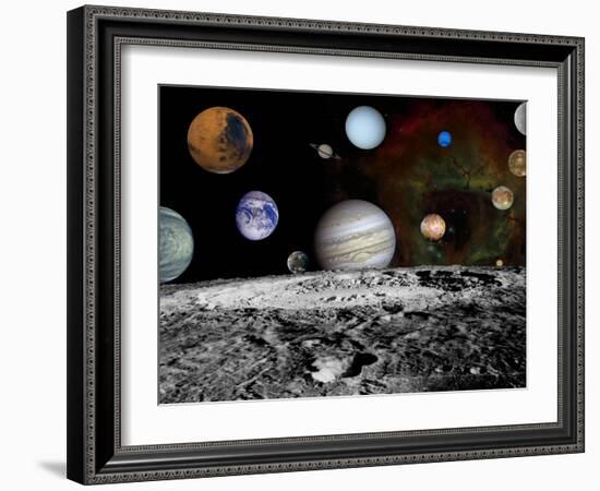 Solar System Montage of Voyager Images Photograph - Outer Space-Lantern Press-Framed Art Print