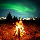 Camp Fire Watching Northern Lights-Solarseven-Framed Premier Image Canvas