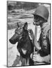 Soldier and German Shepard Wearing Gas Masks for Chemical Warfare Maneuvers-Andreas Feininger-Mounted Photographic Print