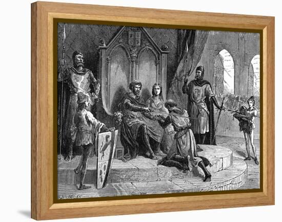 Soldier Declares Feudal Homage to the King-Emile Bayard-Framed Stretched Canvas