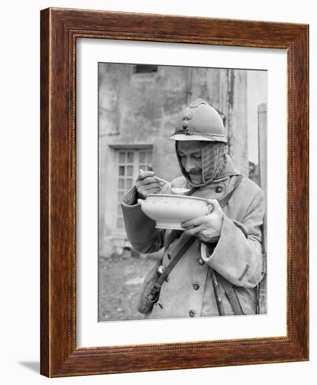 Soldier Eating Soup, 1915-Jacques Moreau-Framed Photographic Print