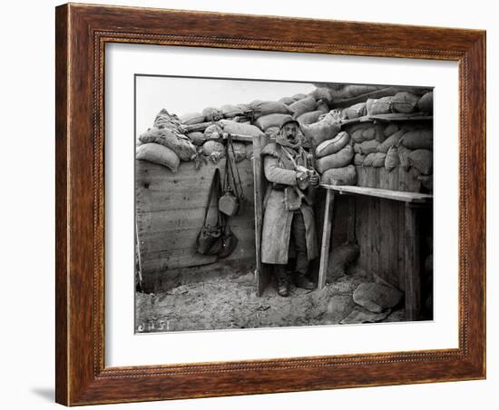 Soldier in a Shelter, Nieuwpoort, 1915-Jacques Moreau-Framed Photographic Print