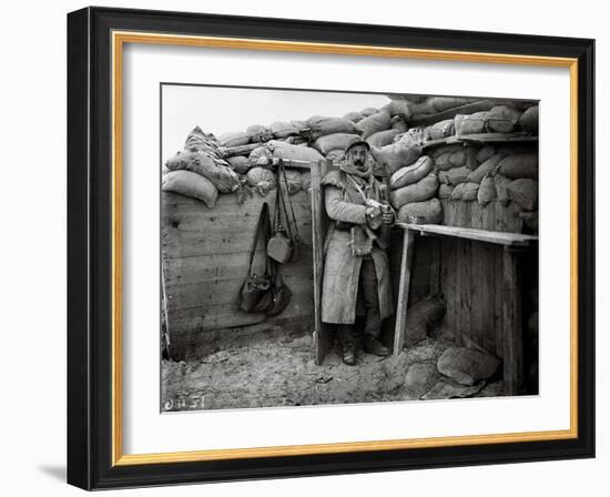 Soldier in a Shelter, Nieuwpoort, 1915-Jacques Moreau-Framed Photographic Print