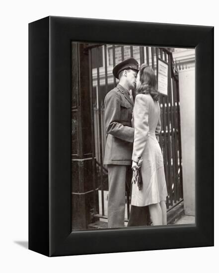 Soldier Kissing His Girlfriend Goodbye in Pennsylvania Station Before Returning to Duty-Alfred Eisenstaedt-Framed Premier Image Canvas