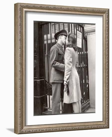 Soldier Kissing His Girlfriend Goodbye in Pennsylvania Station Before Returning to Duty-Alfred Eisenstaedt-Framed Photographic Print