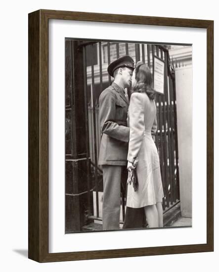 Soldier Kissing His Girlfriend Goodbye in Pennsylvania Station Before Returning to Duty-Alfred Eisenstaedt-Framed Photographic Print