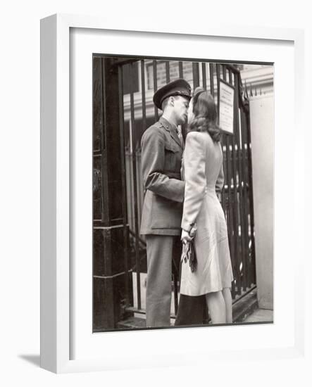 Soldier Kissing His Girlfriend Goodbye in Pennsylvania Station Before Returning to Duty-Alfred Eisenstaedt-Framed Photographic Print
