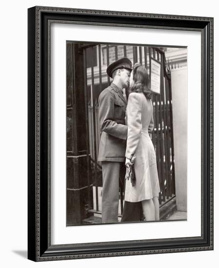 Soldier Kissing His Girlfriend Goodbye in Pennsylvania Station Before Returning to Duty-Alfred Eisenstaedt-Framed Photographic Print