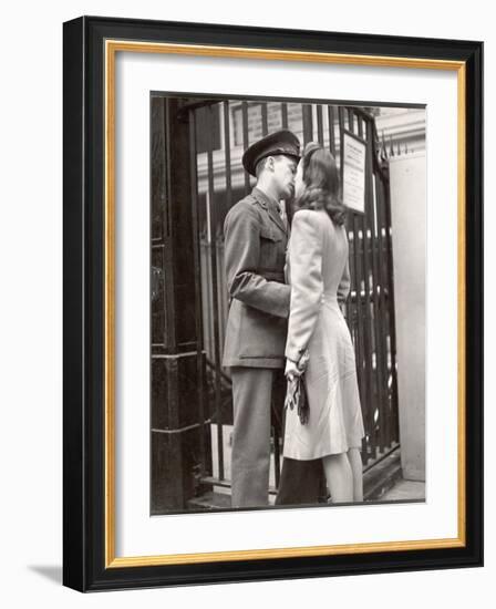 Soldier Kissing His Girlfriend Goodbye in Pennsylvania Station Before Returning to Duty-Alfred Eisenstaedt-Framed Photographic Print