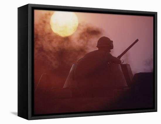 Soldier of the 11th Armored Regiment on a Tank in the Sunset. Vietnam-Co Rentmeester-Framed Premier Image Canvas