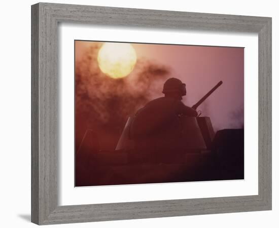 Soldier of the 11th Armored Regiment on a Tank in the Sunset. Vietnam-Co Rentmeester-Framed Photographic Print