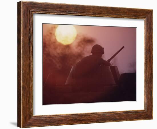Soldier of the 11th Armored Regiment on a Tank in the Sunset. Vietnam-Co Rentmeester-Framed Photographic Print