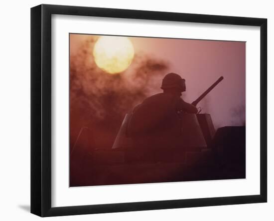 Soldier of the 11th Armored Regiment on a Tank in the Sunset. Vietnam-Co Rentmeester-Framed Photographic Print