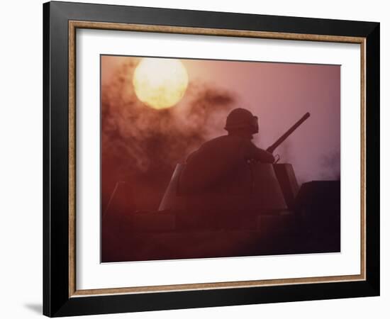 Soldier of the 11th Armored Regiment on a Tank in the Sunset. Vietnam-Co Rentmeester-Framed Photographic Print