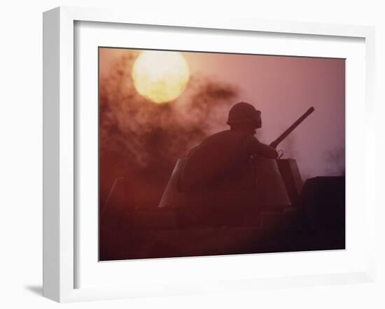 Soldier of the 11th Armored Regiment on a Tank in the Sunset. Vietnam-Co Rentmeester-Framed Photographic Print