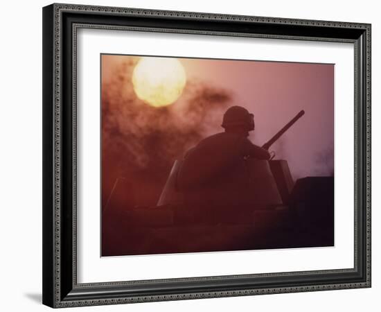 Soldier of the 11th Armored Regiment on a Tank in the Sunset. Vietnam-Co Rentmeester-Framed Photographic Print