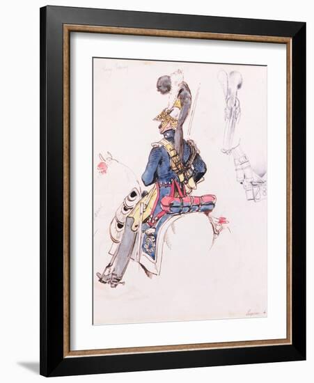 Soldier on Horseback (W/C, Pen and Ink)-Eugene-Louis Lami-Framed Giclee Print