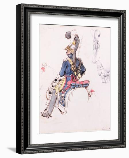 Soldier on Horseback (W/C, Pen and Ink)-Eugene-Louis Lami-Framed Giclee Print