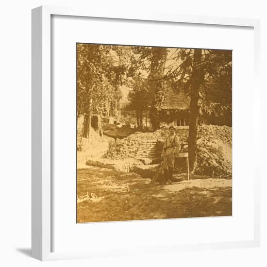 Soldier outside trench, Bois des Loges, northern France, c1914-c1918-Unknown-Framed Photographic Print