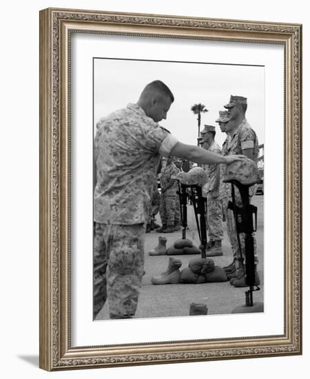 Soldier Pays His Respect To Fallen Marines-Stocktrek Images-Framed Photographic Print
