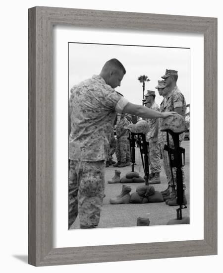 Soldier Pays His Respect To Fallen Marines-Stocktrek Images-Framed Photographic Print