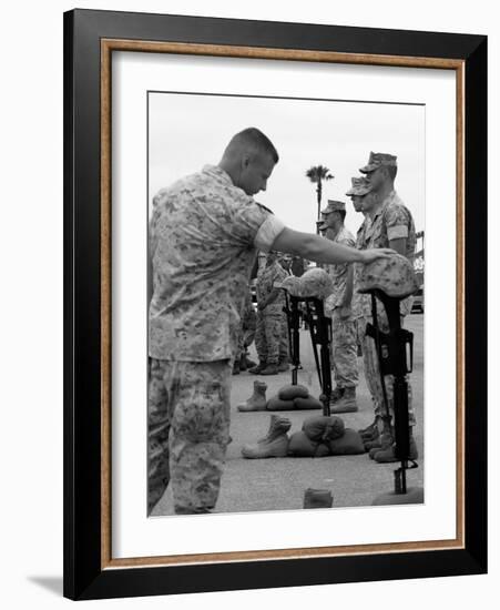 Soldier Pays His Respect To Fallen Marines-Stocktrek Images-Framed Photographic Print