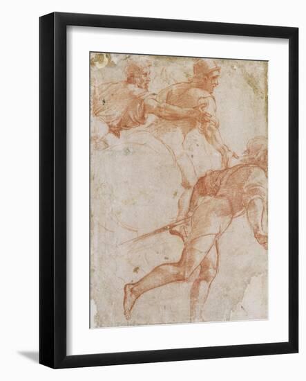 Soldier Running to the Right and Two Mounted Horsemen Their Arms Outstretched-Raphael-Framed Giclee Print