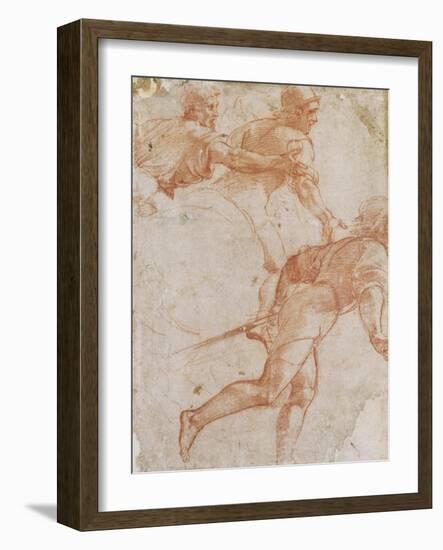 Soldier Running to the Right and Two Mounted Horsemen Their Arms Outstretched-Raphael-Framed Giclee Print