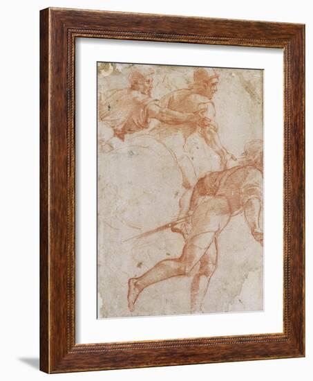 Soldier Running to the Right and Two Mounted Horsemen Their Arms Outstretched-Raphael-Framed Giclee Print