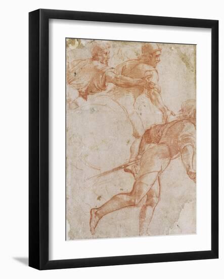 Soldier Running to the Right and Two Mounted Horsemen Their Arms Outstretched-Raphael-Framed Giclee Print