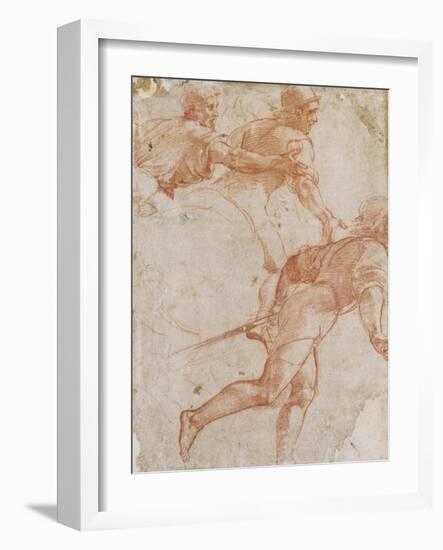 Soldier Running to the Right and Two Mounted Horsemen Their Arms Outstretched-Raphael-Framed Giclee Print