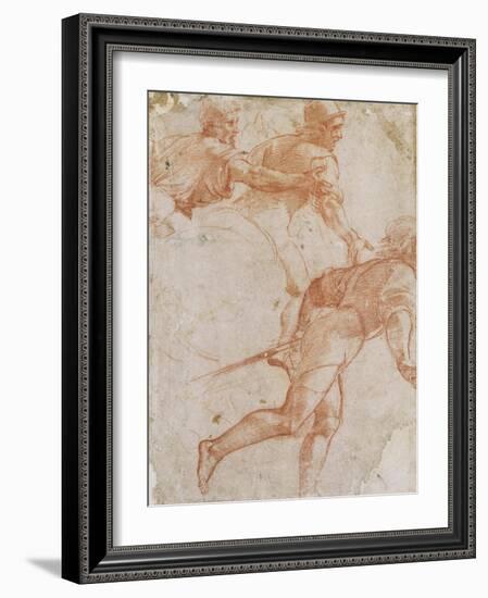 Soldier Running to the Right and Two Mounted Horsemen Their Arms Outstretched-Raphael-Framed Giclee Print