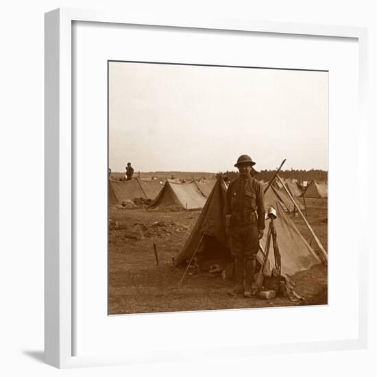 Soldier standing by tent, American camp, Melette, France, c1914-c1918-Unknown-Framed Photographic Print